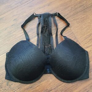 Victoria's Secret Black Floral Lace Women's Lightly Lined Front Clasp Bra 36D